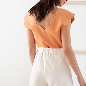 & Other Stories Linen Blend Scalloped Tank Top